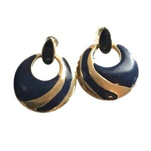 BEAUTIFUL WOMENS NAVY/GOLD TONE SMALL EARRING
